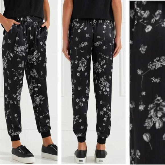 Cami NYC The Sadie Joggers Floral Silk Pant Black & White 16743 - Picture 1 of 13